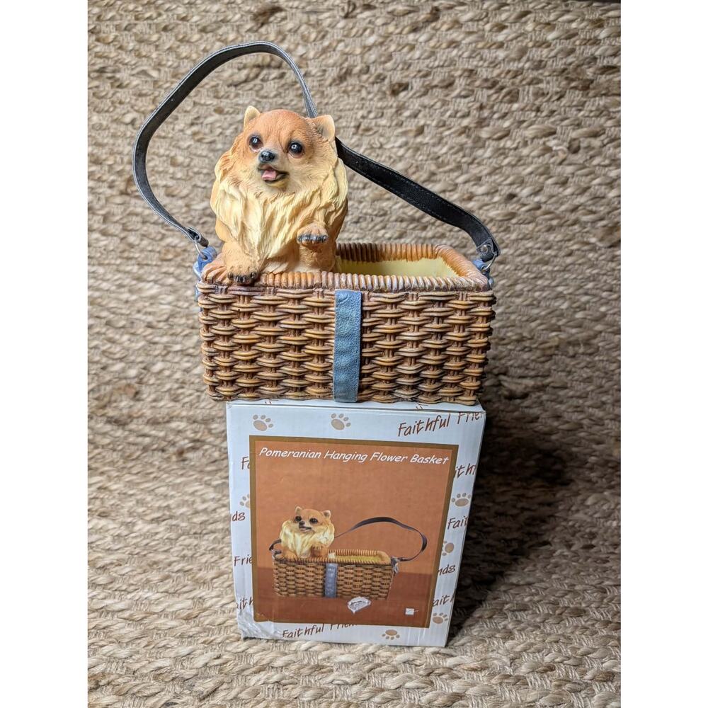 NEW! Faithful Friends Pomeranian Dog Decorative Hanging Flower Basket